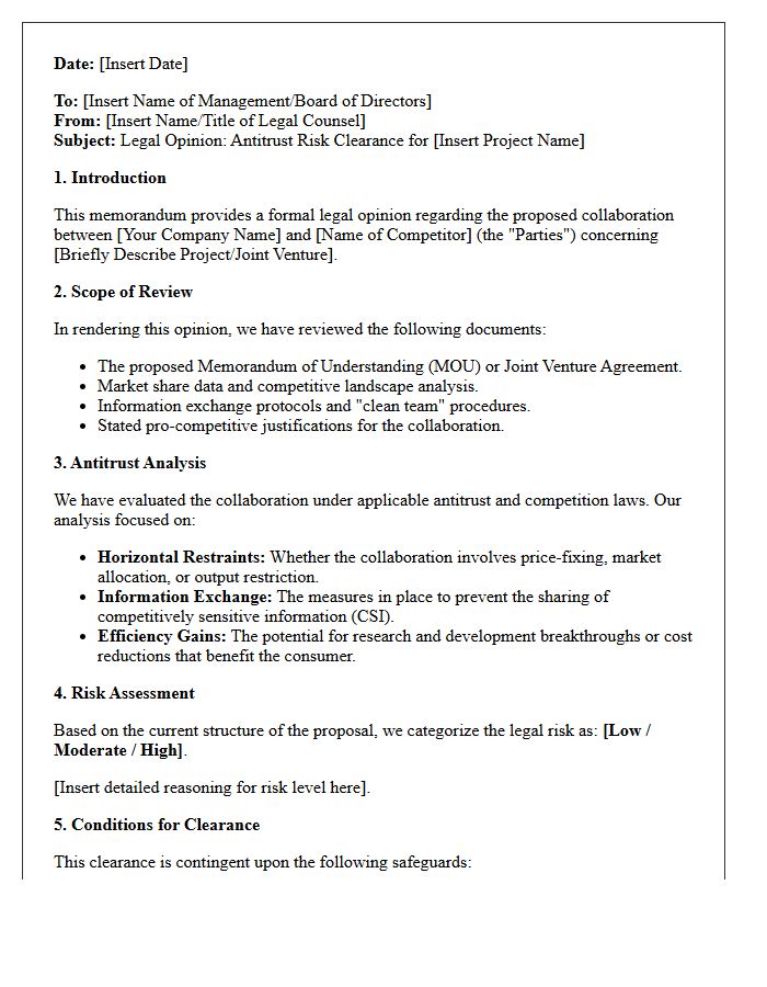 Competitor Collaboration Risk Clearance Opinion Letter