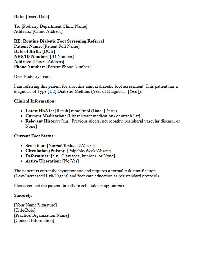 Routine Diabetic Foot Screening Referral Letter