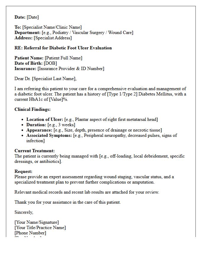 Diabetic Foot Ulcer Evaluation Referral Letter