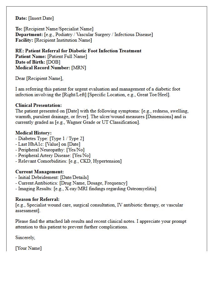 Diabetic Foot Infection Treatment Referral Letter
