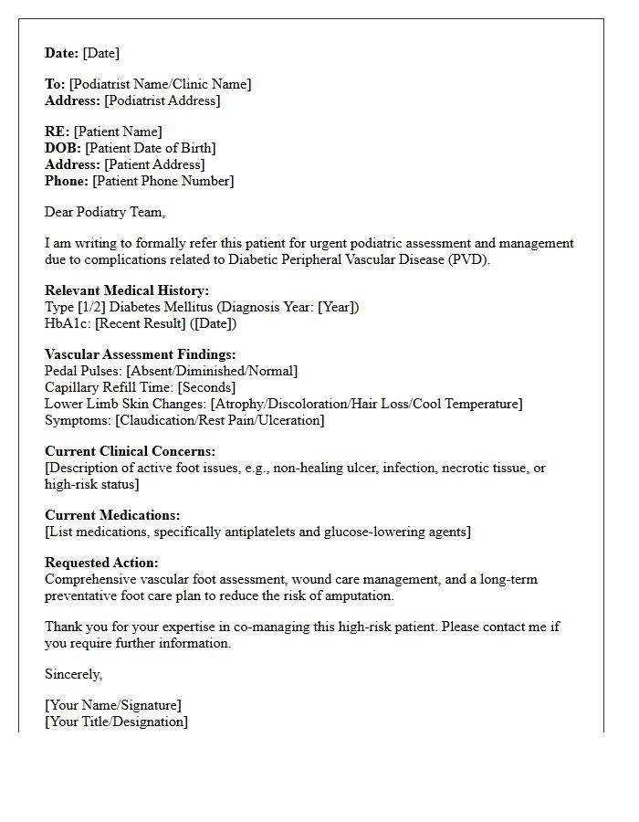 Diabetic Peripheral Vascular Disease Podiatry Referral Letter