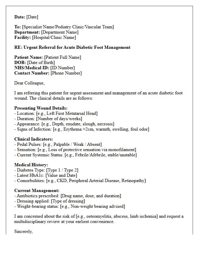 Acute Diabetic Foot Wound Management Referral Letter