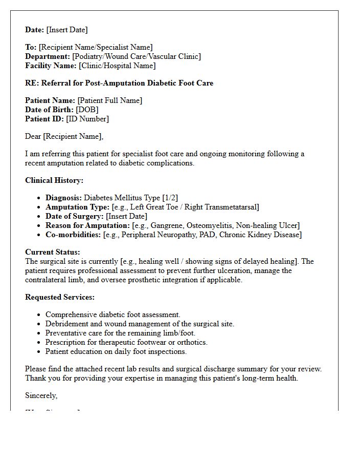 Post-Amputation Diabetic Foot Care Referral Letter