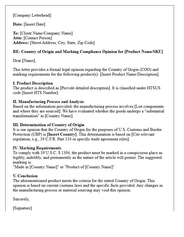 Country Of Origin And Marking Compliance Opinion Letter