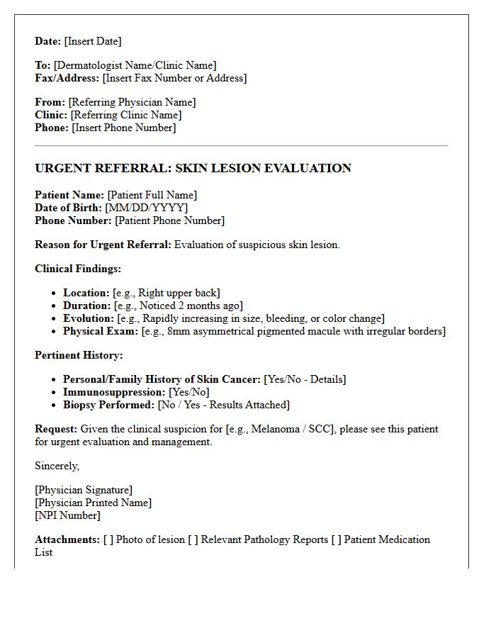 Urgent Dermatology Skin Lesion Evaluation Consultation Letter