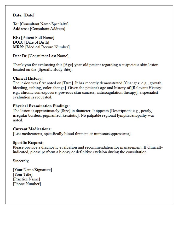 Geriatric Dermatology Skin Lesion Evaluation Consultation Letter