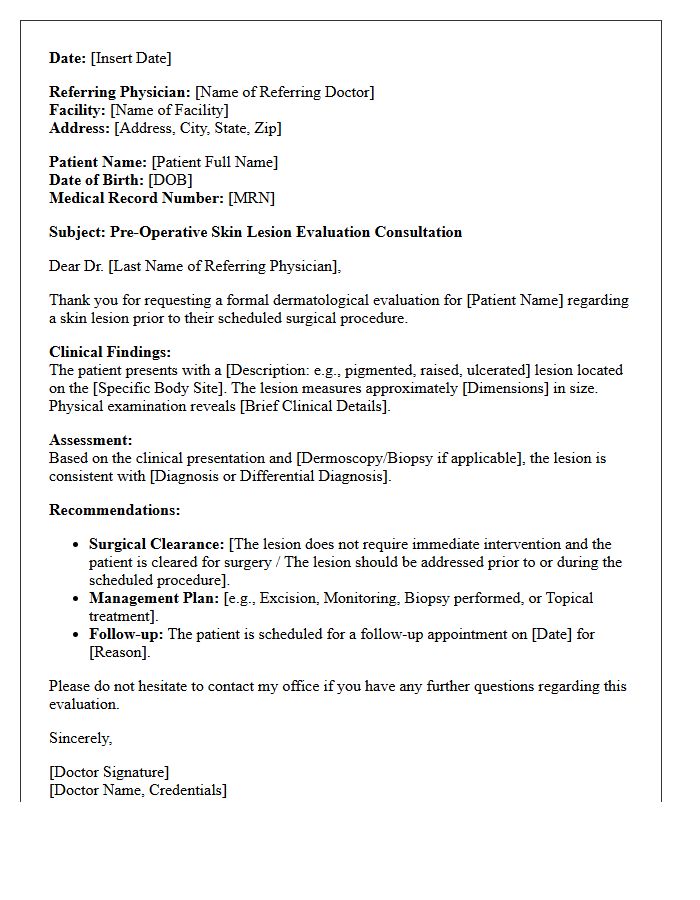 Pre-Operative Skin Lesion Evaluation Consultation Letter