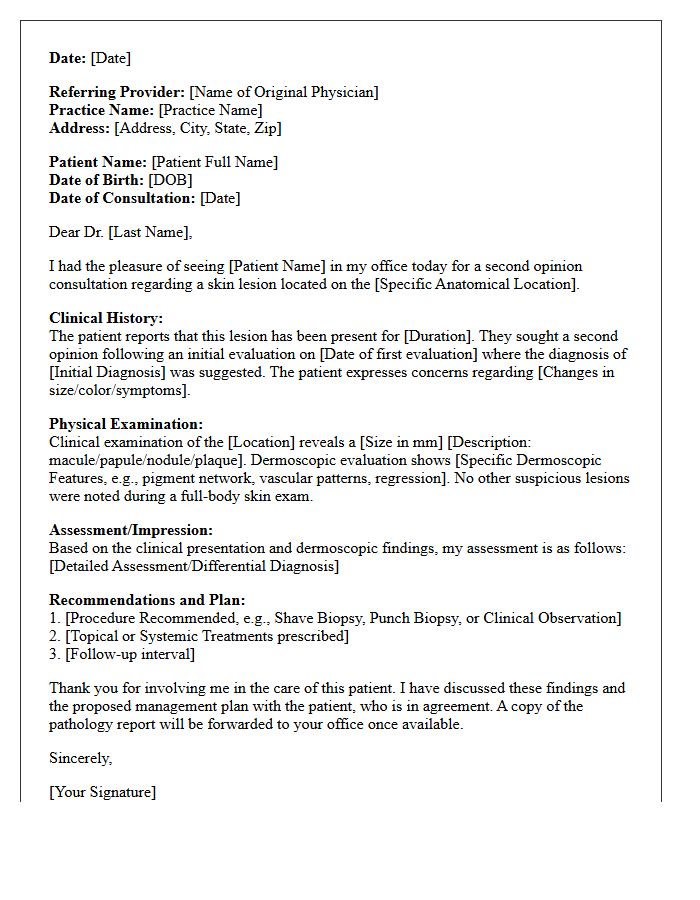 Second Opinion Dermatology Skin Lesion Evaluation Consultation Letter