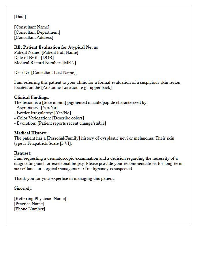 Atypical Nevus Skin Lesion Evaluation Consultation Letter