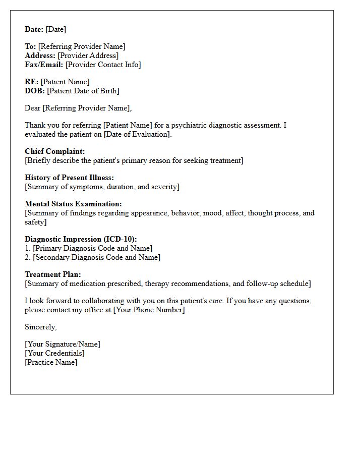 Initial Psychiatric Diagnostic Assessment Consultation Letter