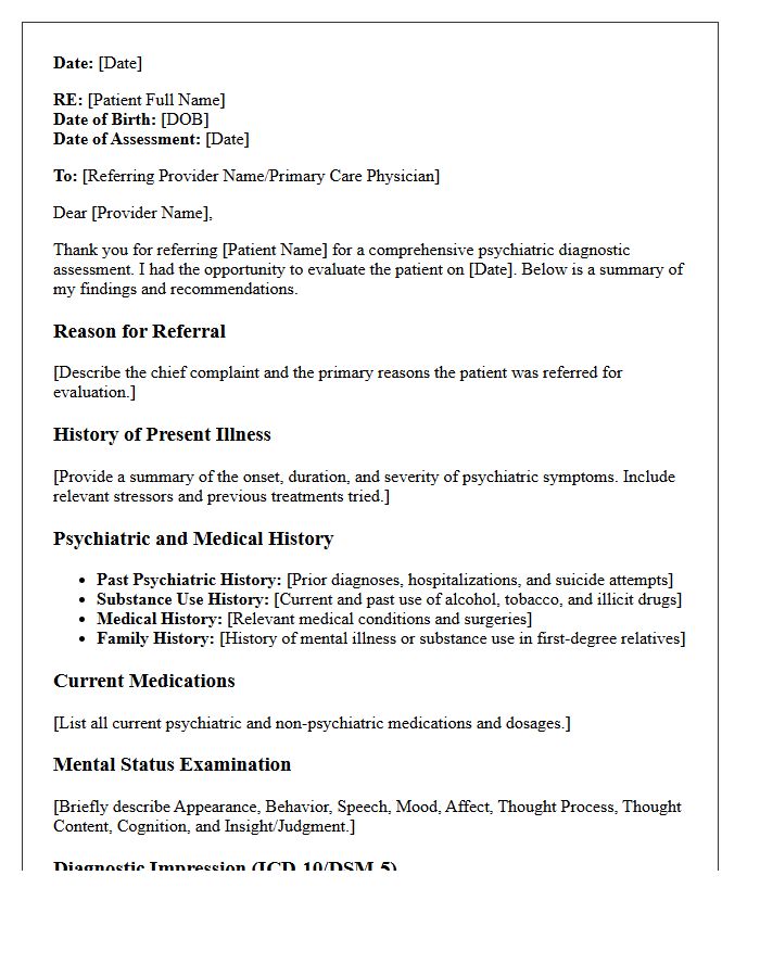 Comprehensive Psychiatric Diagnostic Assessment Consultation Letter