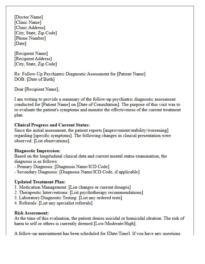 Follow-Up Psychiatric Diagnostic Assessment Consultation Letter
