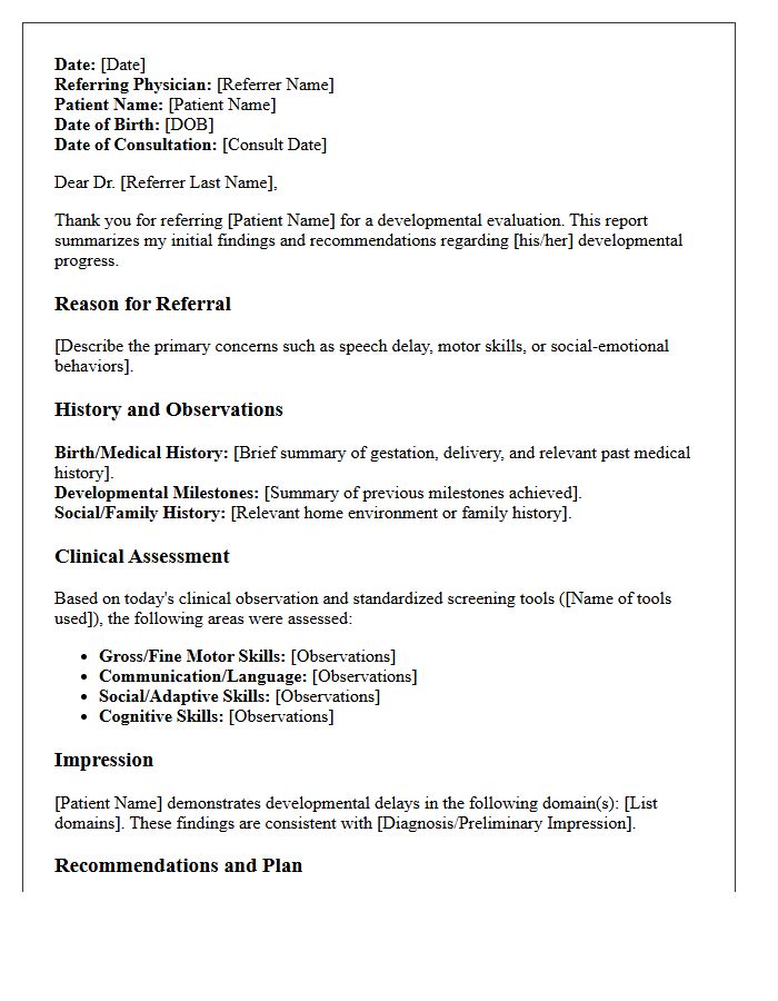 Initial Pediatric Developmental Delay Consultation Report Letter