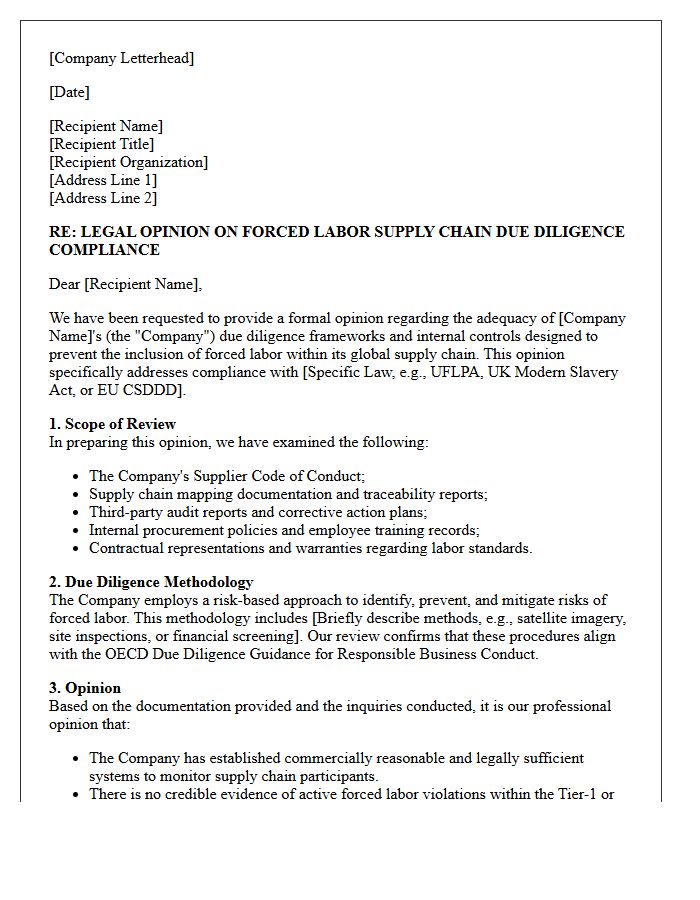 Forced Labor Supply Chain Due Diligence Opinion Letter