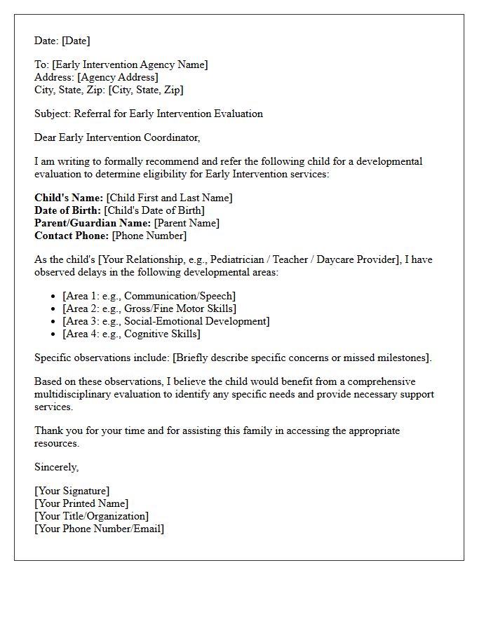Early Intervention Developmental Delay Recommendation Letter