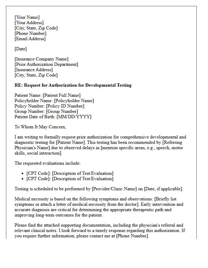 Insurance Authorization Request Letter for Developmental Delay Testing