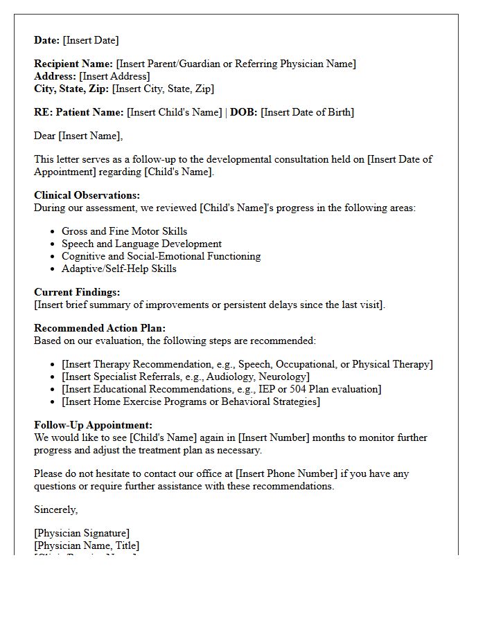 Pediatric Developmental Delay Follow-Up Consultation Letter