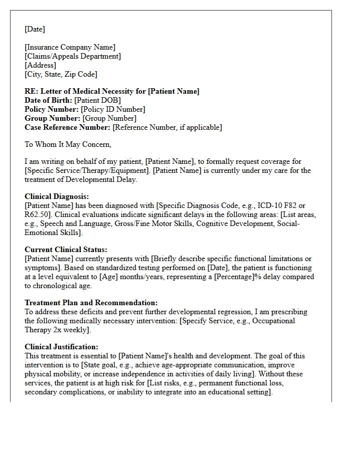 Letter of Medical Necessity for Pediatric Developmental Delay Services