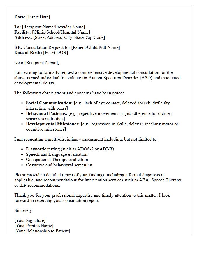 Autism Spectrum Developmental Delay Consultation Letter
