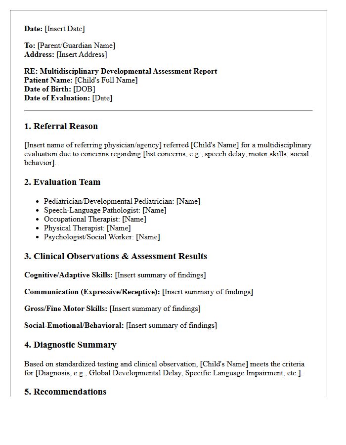 Multidisciplinary Pediatric Developmental Delay Assessment Letter