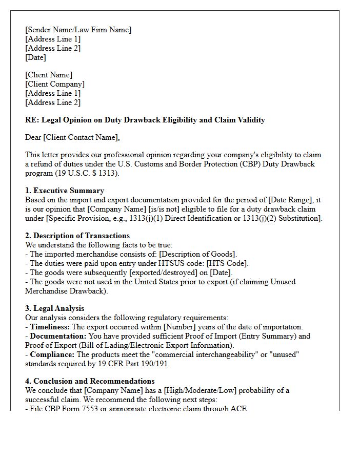 Duty Drawback Eligibility And Claim Opinion Letter