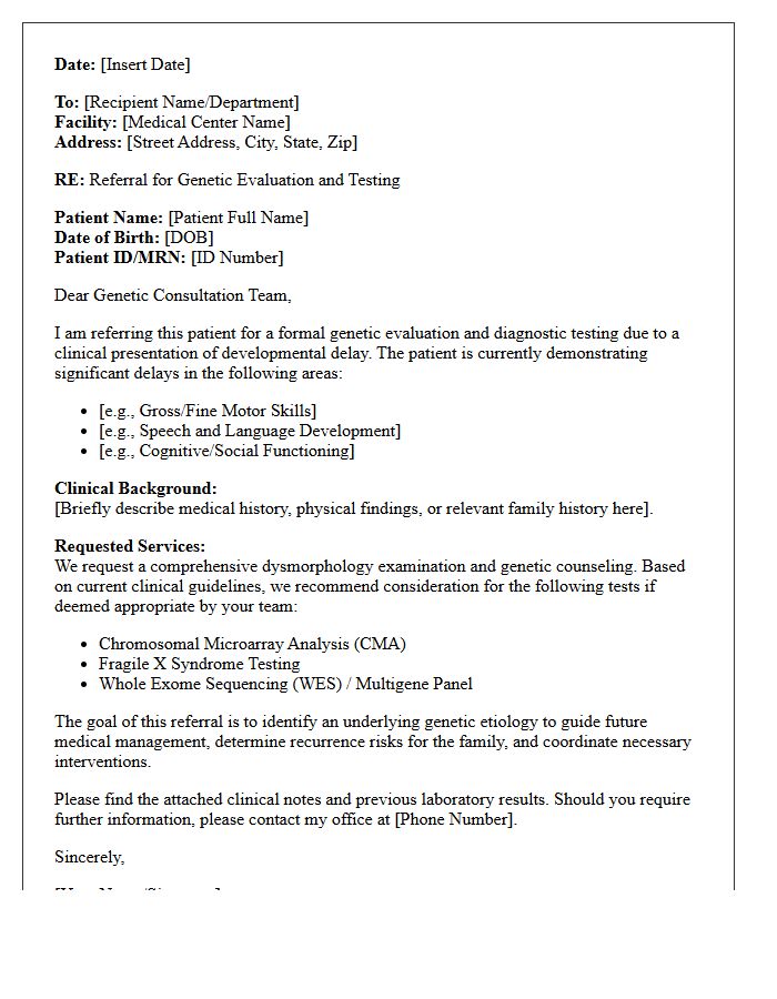 Genetic Testing Consultation Letter for Developmental Delay