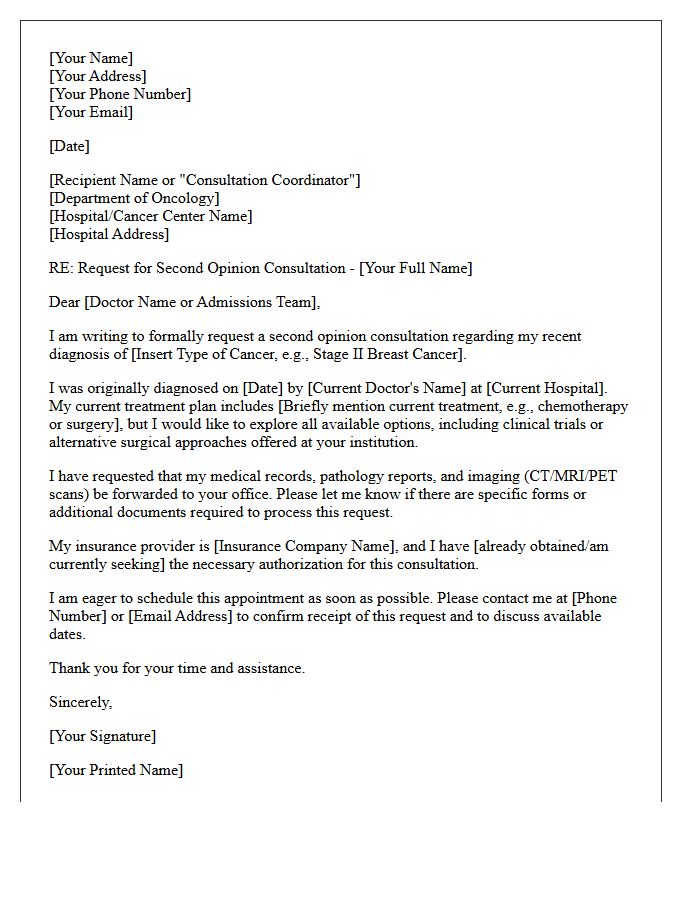 Patient Request for Oncology Second Opinion Consultation Letter