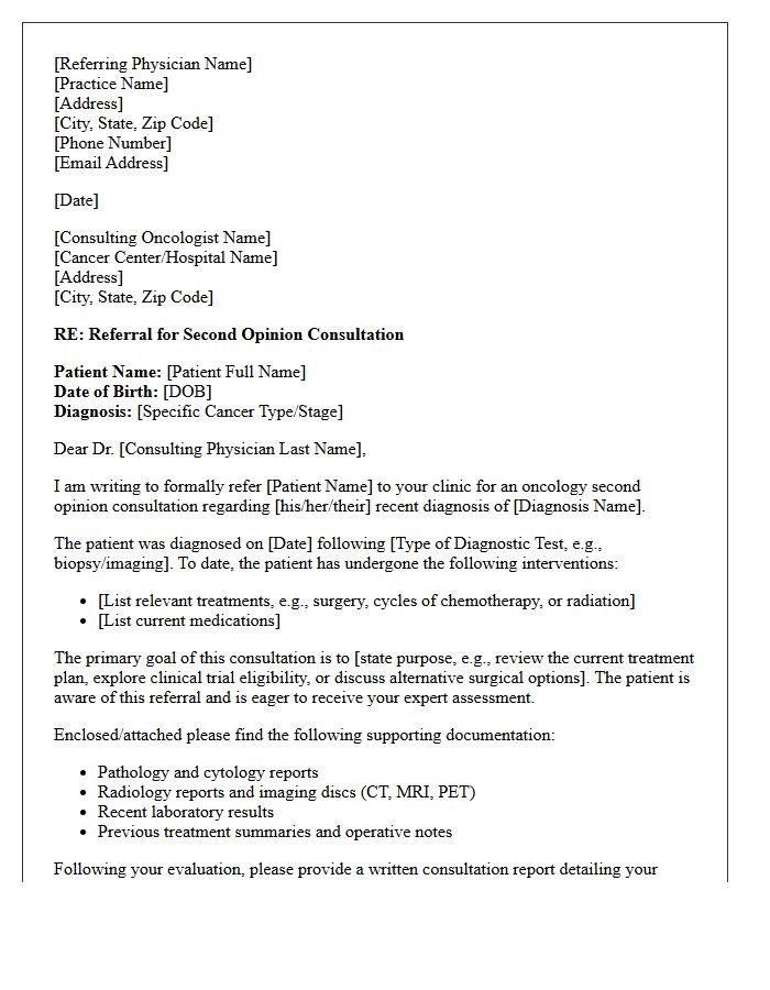Physician Referral for Oncology Second Opinion Consultation Letter