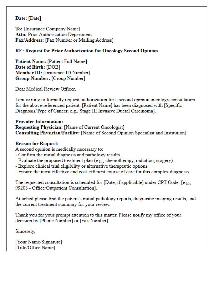Insurance Authorization for Oncology Second Opinion Consultation Letter