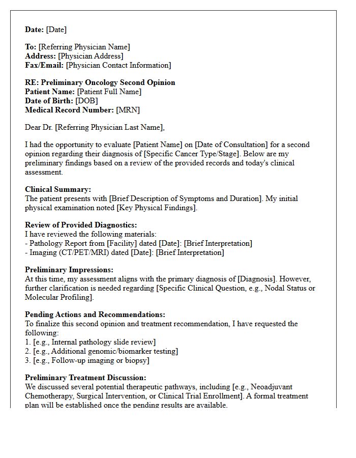 Preliminary Findings Oncology Second Opinion Consultation Letter