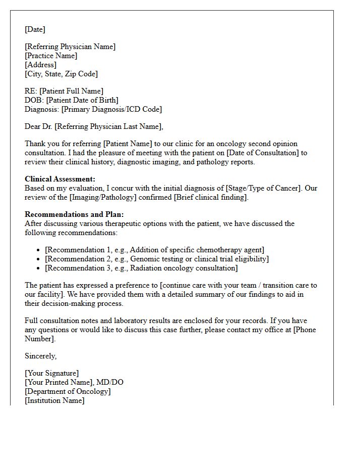 Referring Physician Update Oncology Second Opinion Consultation Letter