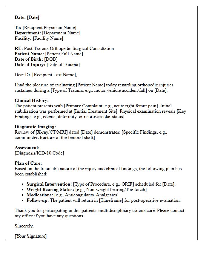 Post-Trauma Orthopedic Surgical Consultation Letter