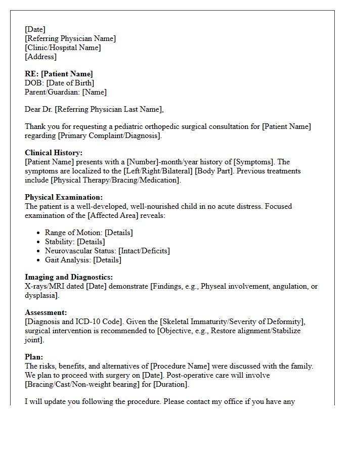Pediatric Orthopedic Surgical Assessment Consultation Letter