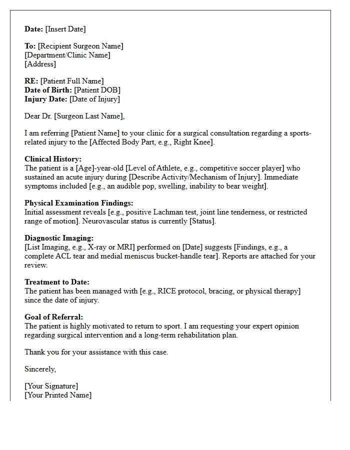 Sports Injury Orthopedic Surgical Consultation Letter