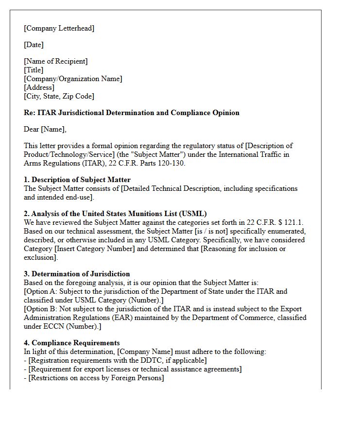International Traffic In Arms Regulations Opinion Letter