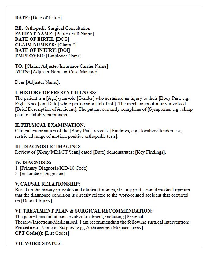 Workers Compensation Orthopedic Surgical Consultation Letter
