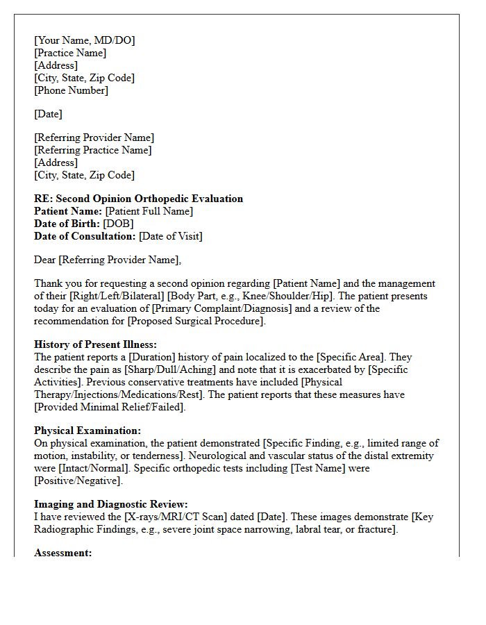 Second Opinion Orthopedic Surgical Assessment Letter