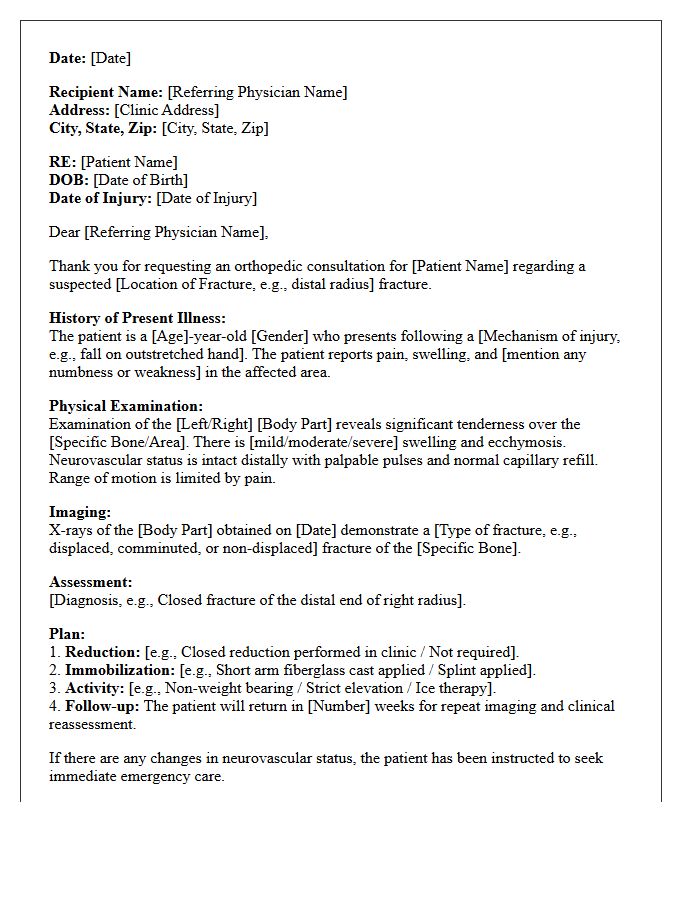 Fracture Management Orthopedic Assessment Consultation Letter