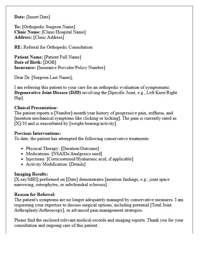 Degenerative Joint Disease Orthopedic Consultation Letter