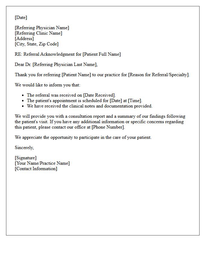 Primary Care Referral Acknowledgment Letter
