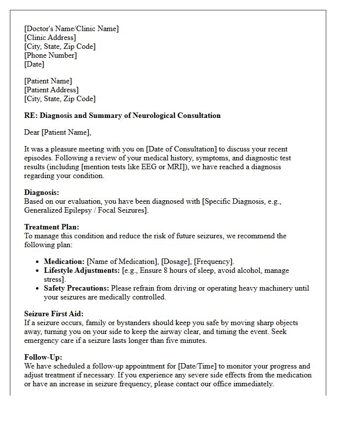 Post-Consultation Seizure Diagnosis Letter