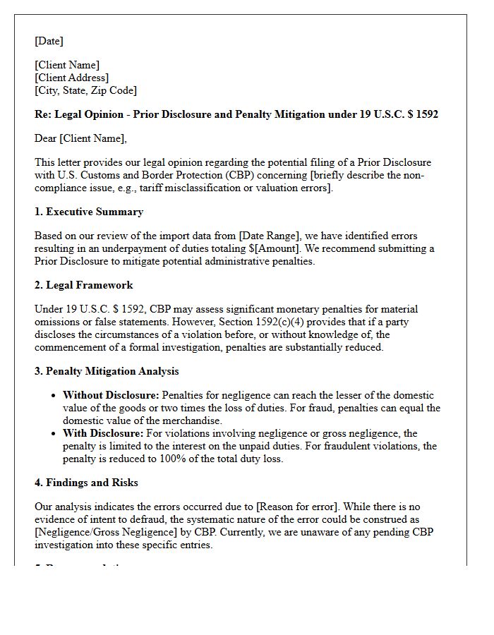 Customs Prior Disclosure And Penalty Mitigation Opinion Letter