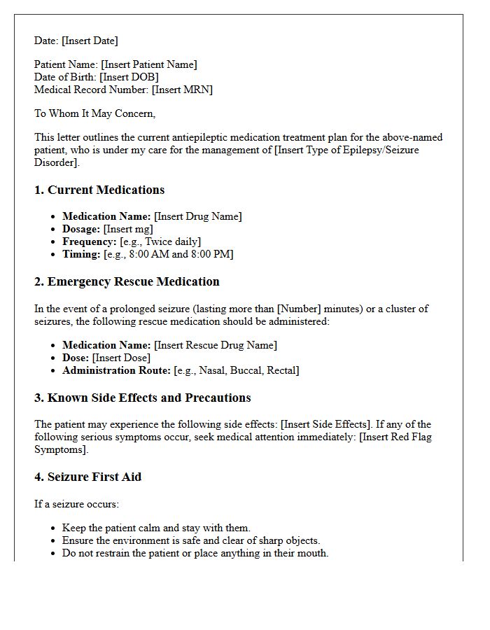 Antiepileptic Medication Treatment Plan Letter