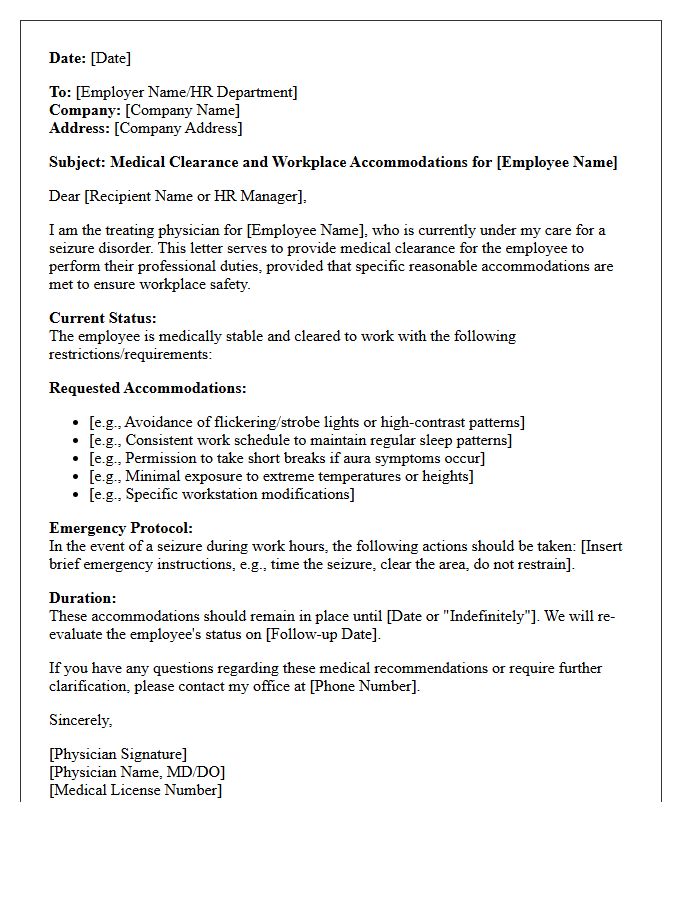Workplace Seizure Accommodation Clearance Letter