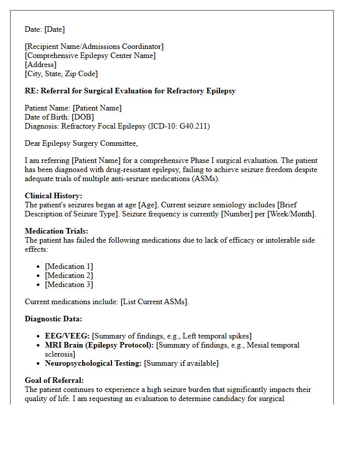 Refractory Epilepsy Surgical Evaluation Letter
