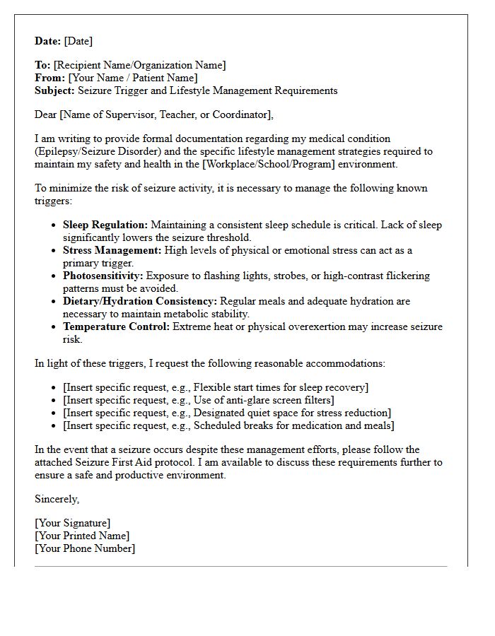 Seizure Trigger And Lifestyle Management Letter