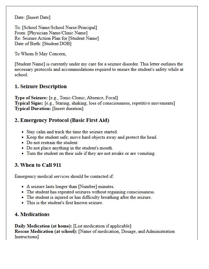Pediatric Seizure Disorder School Action Letter