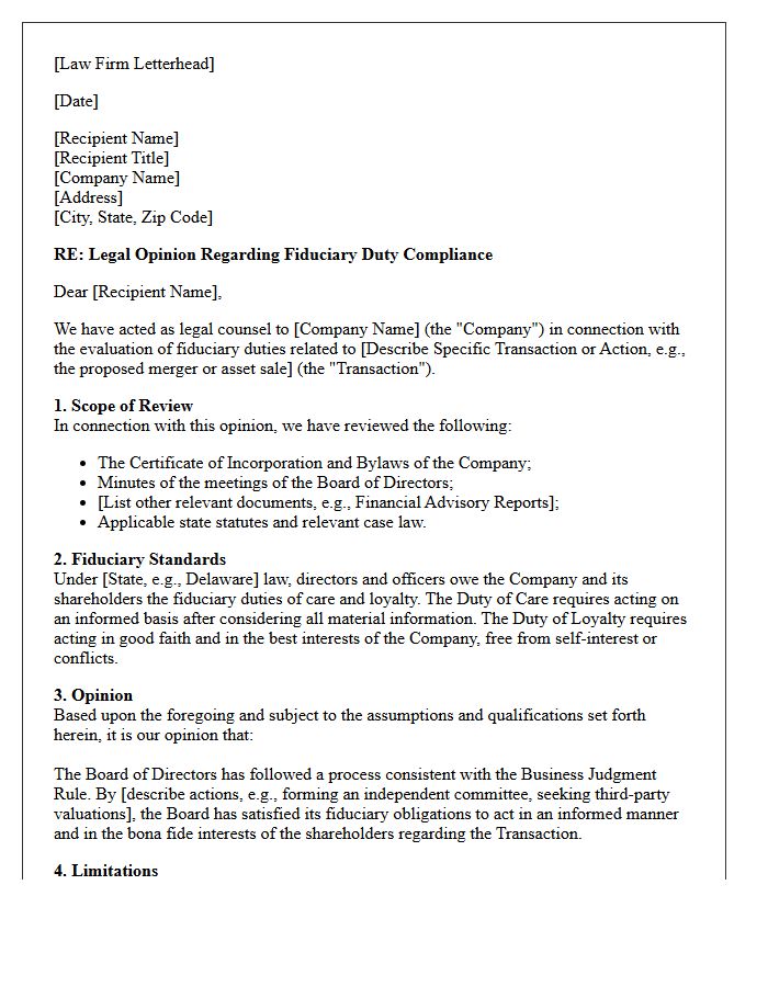 Fiduciary Duty Compliance Opinion Letter