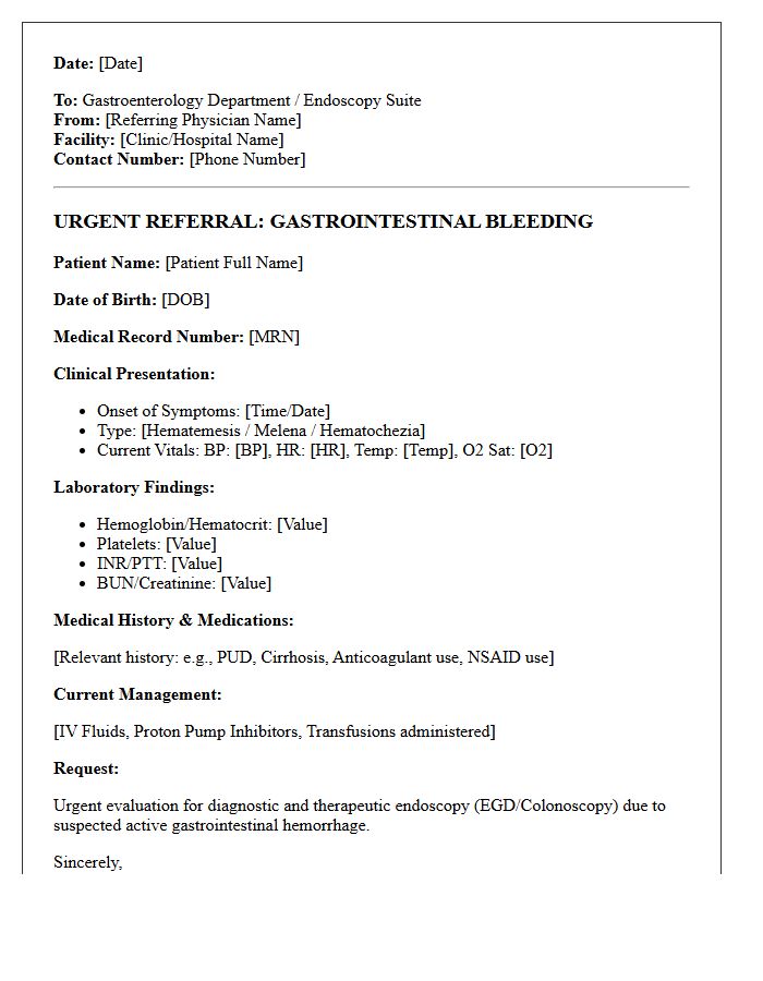 Urgent Gastrointestinal Bleeding Endoscopy Referral Consultation Letter