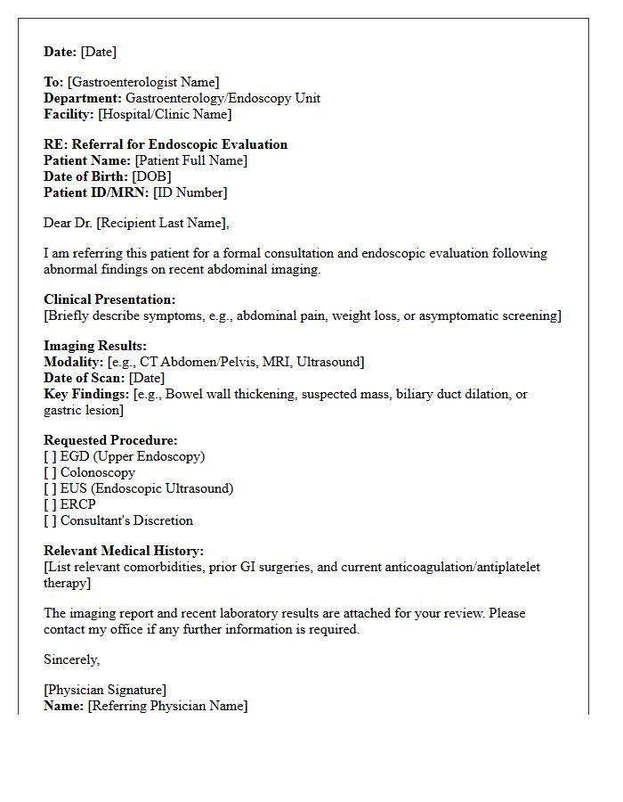Abnormal Abdominal Imaging Endoscopy Referral Consultation Letter